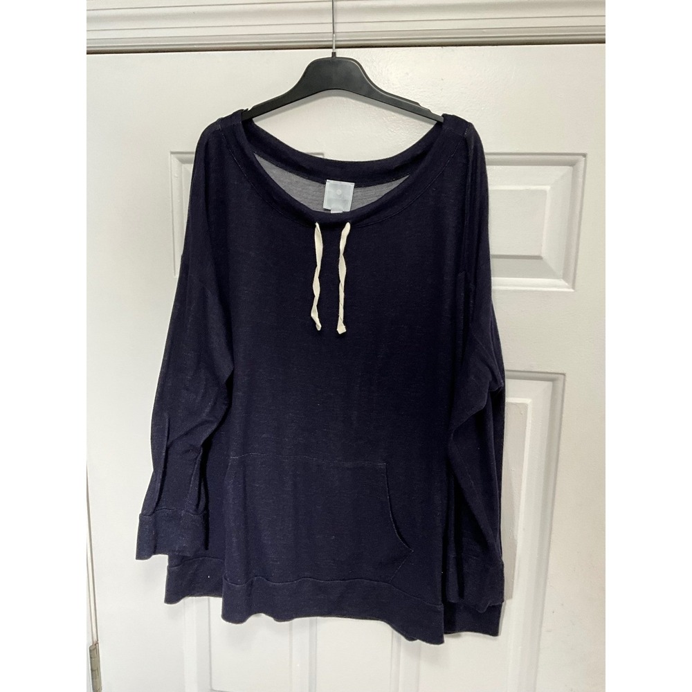 Sunday Women Navy Blue French Terry Pullover Kangaroo Pocket Top Size 2X